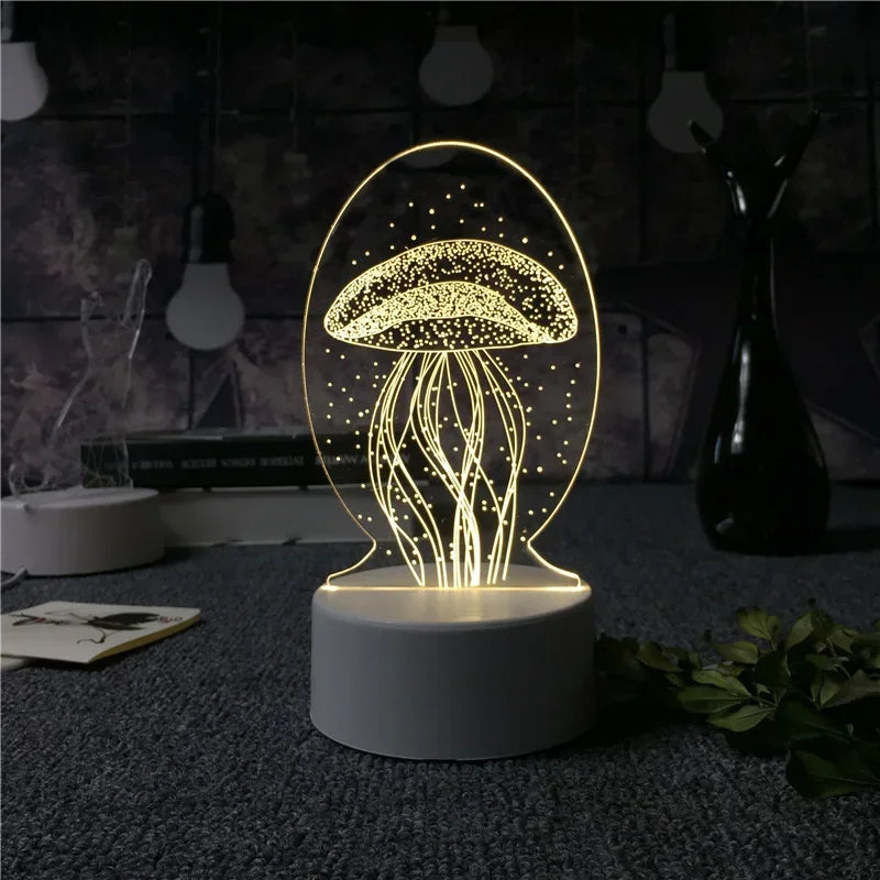 3D Acrylic LED Night Light USB Powered Bedroom Bedside Decor Night Lamp Birthday Kid Gifts Table Ornaments Novelty Lighting