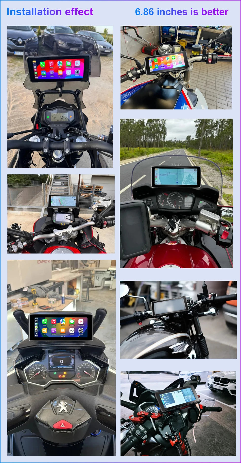 Srnubi 7 Inch Motorcycle Portable Navigation GPS Wireless Carplay Android Auto IP67 Waterproof Motorcycle Touch Screen Display