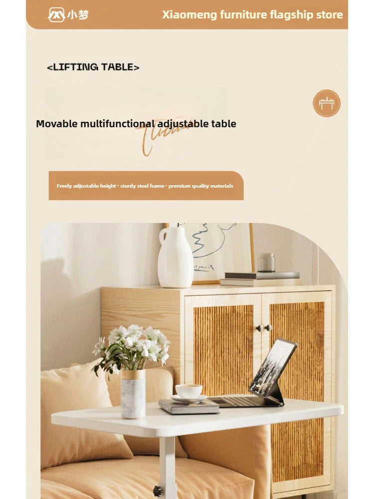 Height Adjustable Mobile Laptop Desk with Wheels Multi-Purpose Rolling Tray Table for Standing Workstation Use in Living Room