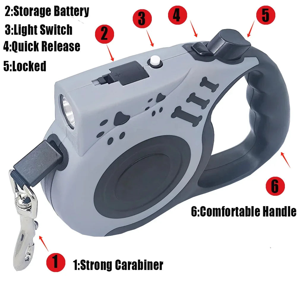 Automatic Retractable Dog Leash with Flashlight LED Glowing at Night Walking Leash Durable Nylon Outdoor Dog Leash Pet Supplies