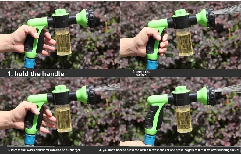 Multifunctional  Adjustable Mode Water Guns Nozzle Hose Washer Garten Watering Jet Sprayer with Foam Container Fertilizer Tools