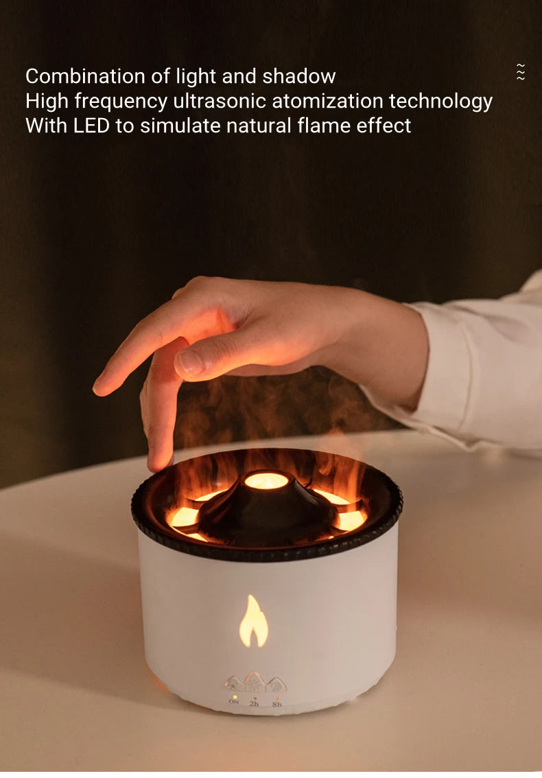 Office Home Desktop Air Humidifier Electric Aroma Essential Oil Diffuser with Flame Lamp Volcano Eruption Fragrance Machine