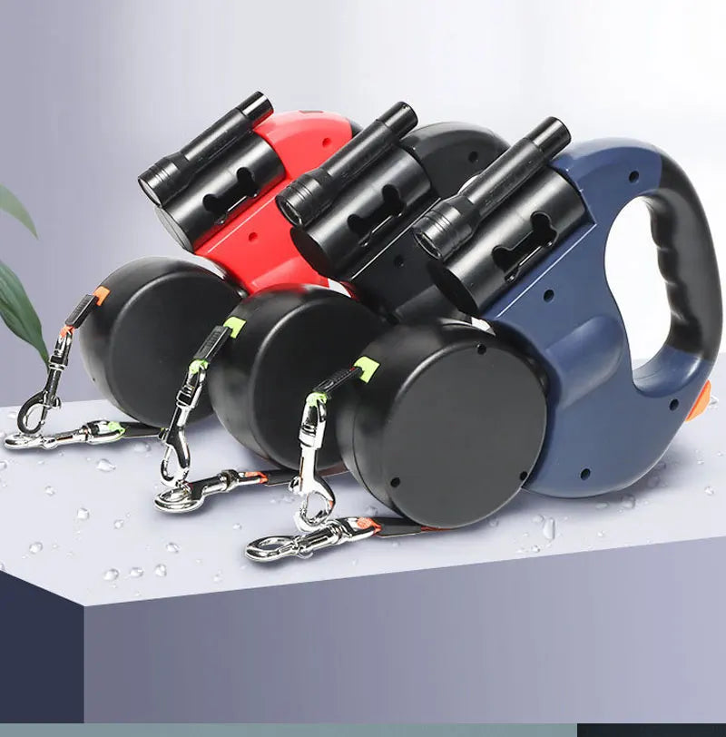 Automatic retractable two-end pet Dog leash with LED Light, 360 Swivel No Tangle for Each Adjustable Strap Auto Pet Leash Rope
