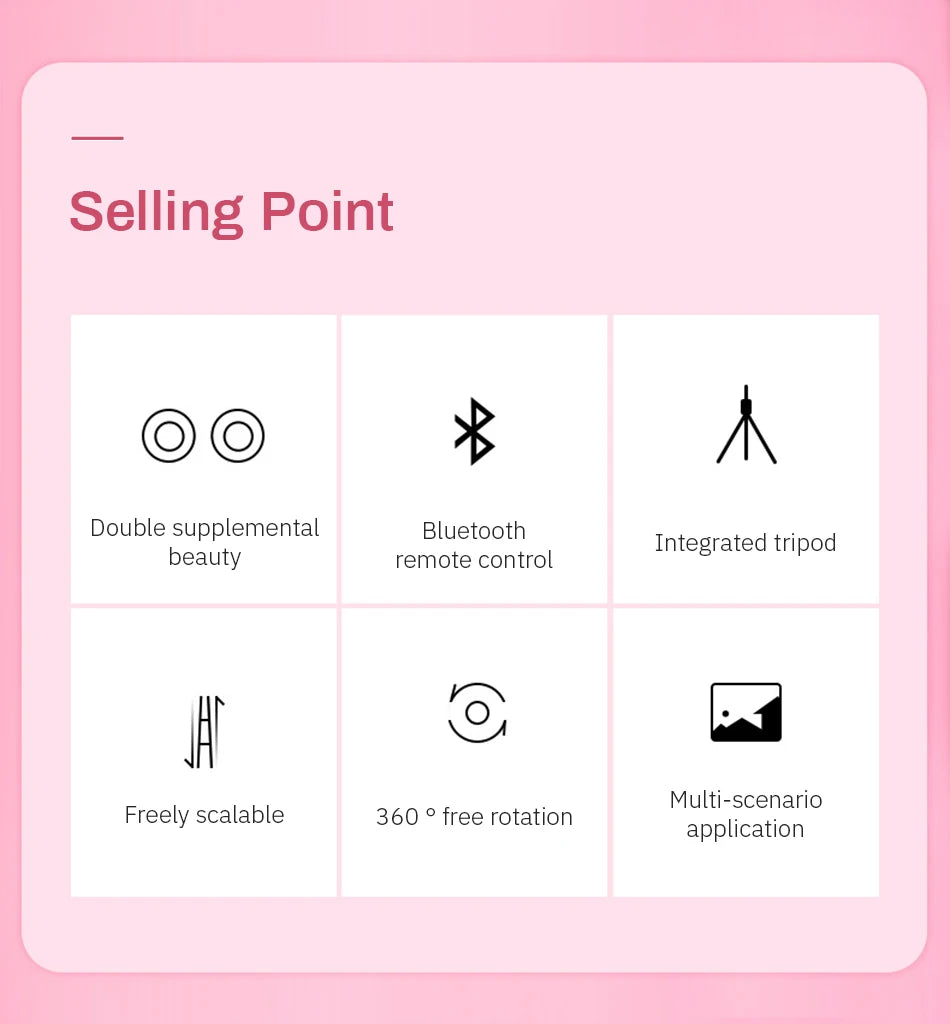 4in1 Wireless bluetooth compatible Selfie Stick LED Ring light Extendable Handheld Monopod Live Tripod for iPhone Android