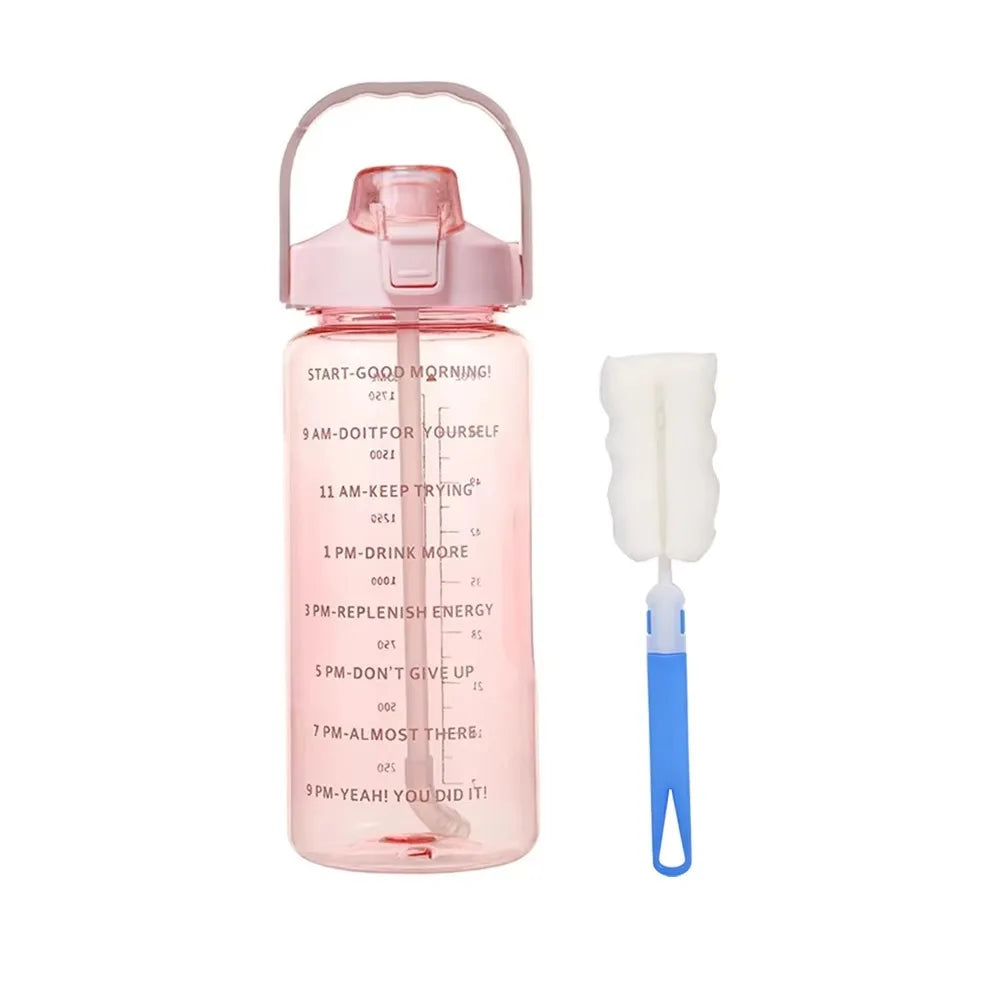 2 Liters Plastic Kettle Large Portable Travel Water Bottle with Straw Sports Fitness Cup High Value Big Fat Cup Adult Universal