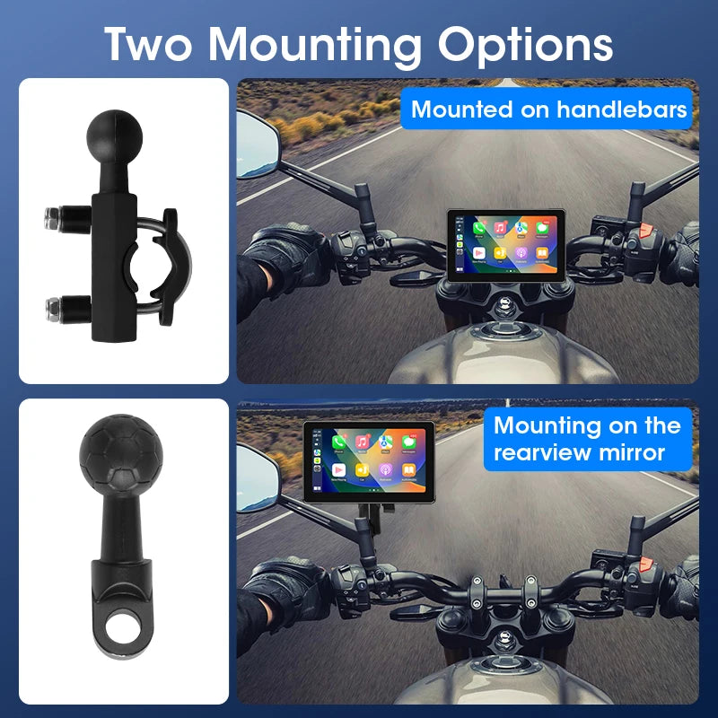 Srnubi 7 Inch Motorcycle Portable Navigation GPS Wireless Carplay Android Auto IP67 Waterproof Motorcycle Touch Screen Display