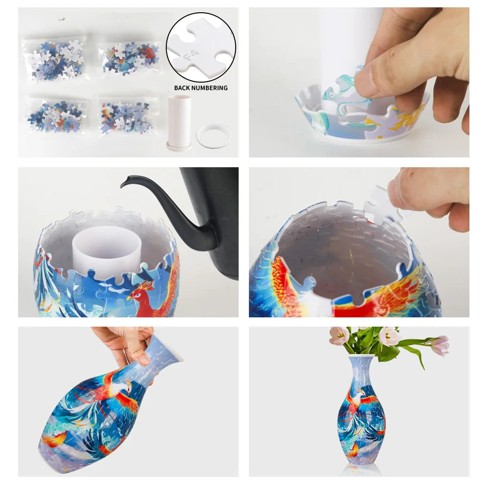 3D Puzzle Vase Home Decoration Christmas Gifts DIY Chinese Vase for Bouquet Flowers Creative Handmade Flower Vase Puzzle Toys