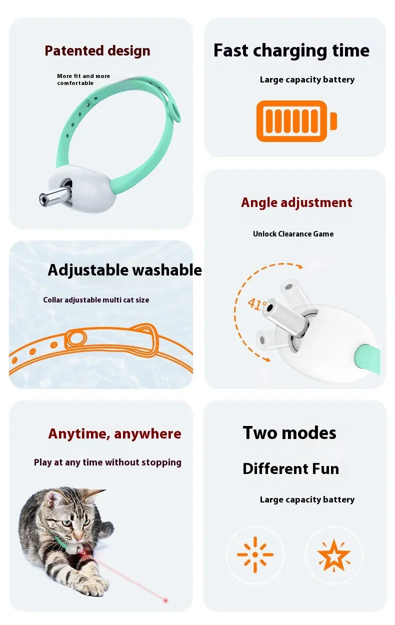 Rechargeable Cat Collar Laser Toy with Red Light, Interactive Cat Laser Toy for Bored Indoor Cats, Electric Laser Collar Toy