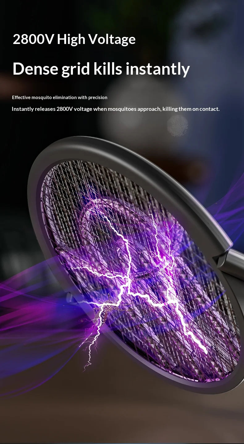 Rotating Head Bug Zapper Racket Rechargeable Electric Fly Swatter Fly Killer and Mosquito Trap Lamp for Indoor and Outdoor