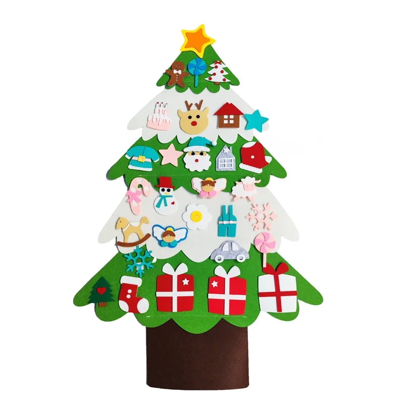 DIY Felt Christmas Tree Wall Hanging Artificial Xmas Tree with Santa Claus Snowflakes Ornament New Year Party Supplies Gift