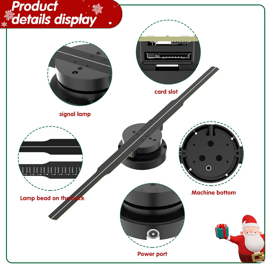 3D HD Hologram Fan Projector SD 42cm LED Sign Holographic Player support Image Video Shop Bar Party Advertising Display Light