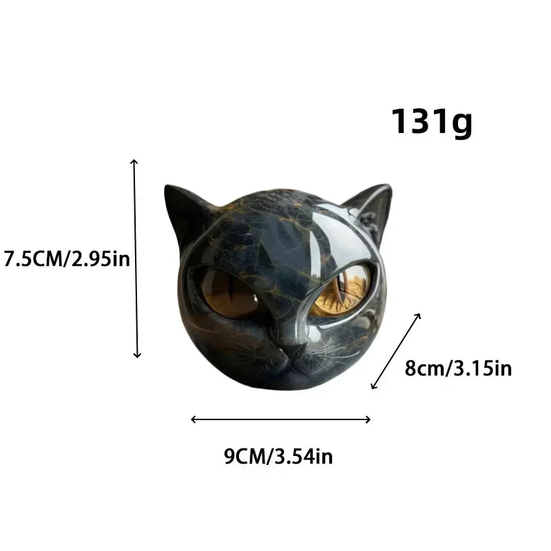 Black Cat Stone Figurine Resin Cat Head Healing Stone Marble Texture Cat Stone Keepsake Gift Home Office Desktop Decoration 2025