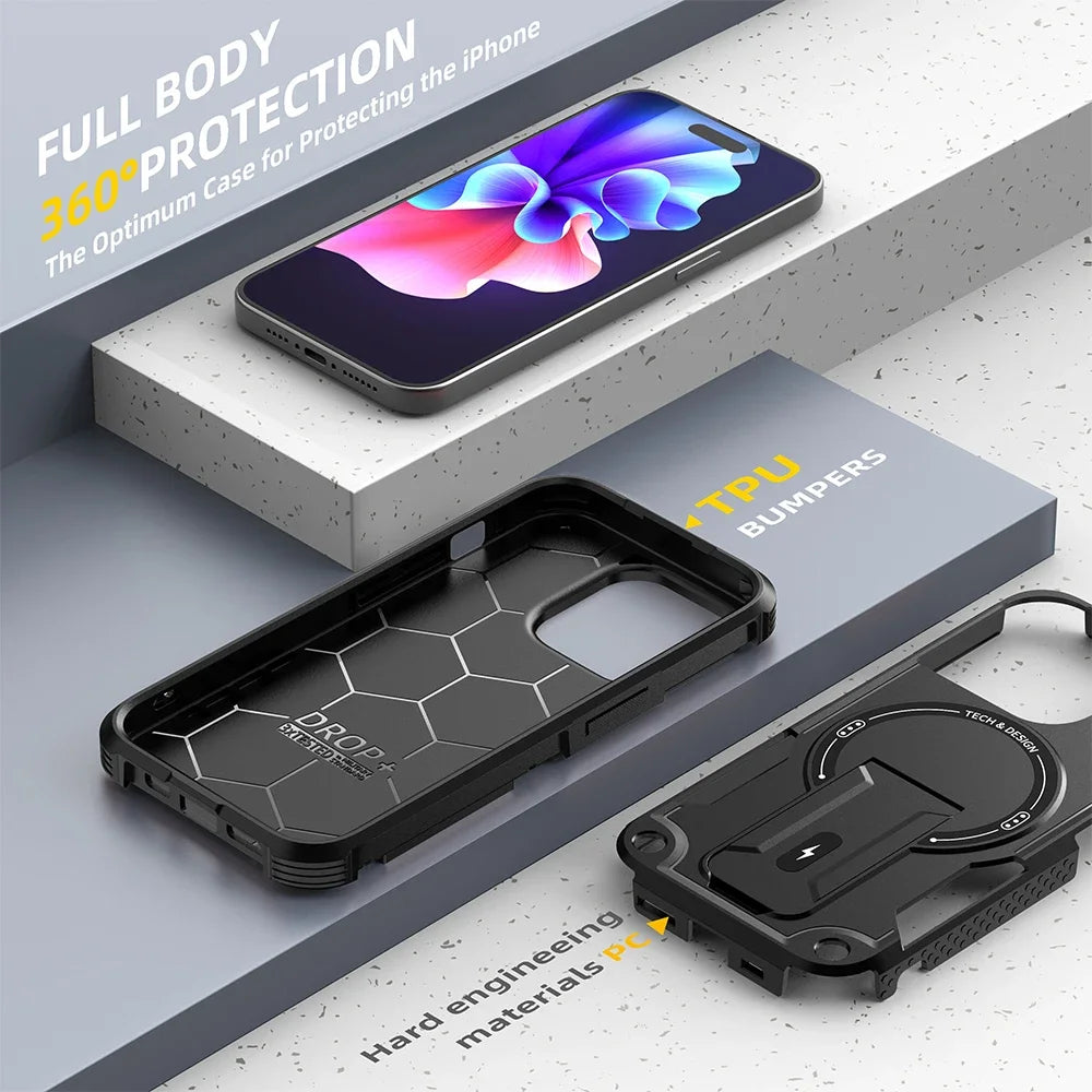 For Magsafe Stand Invisible Phone Case for IPhone 17 16 15 14 11 13 12 Pro Max Plus Wireless Charging Hard Anti-fall Cover