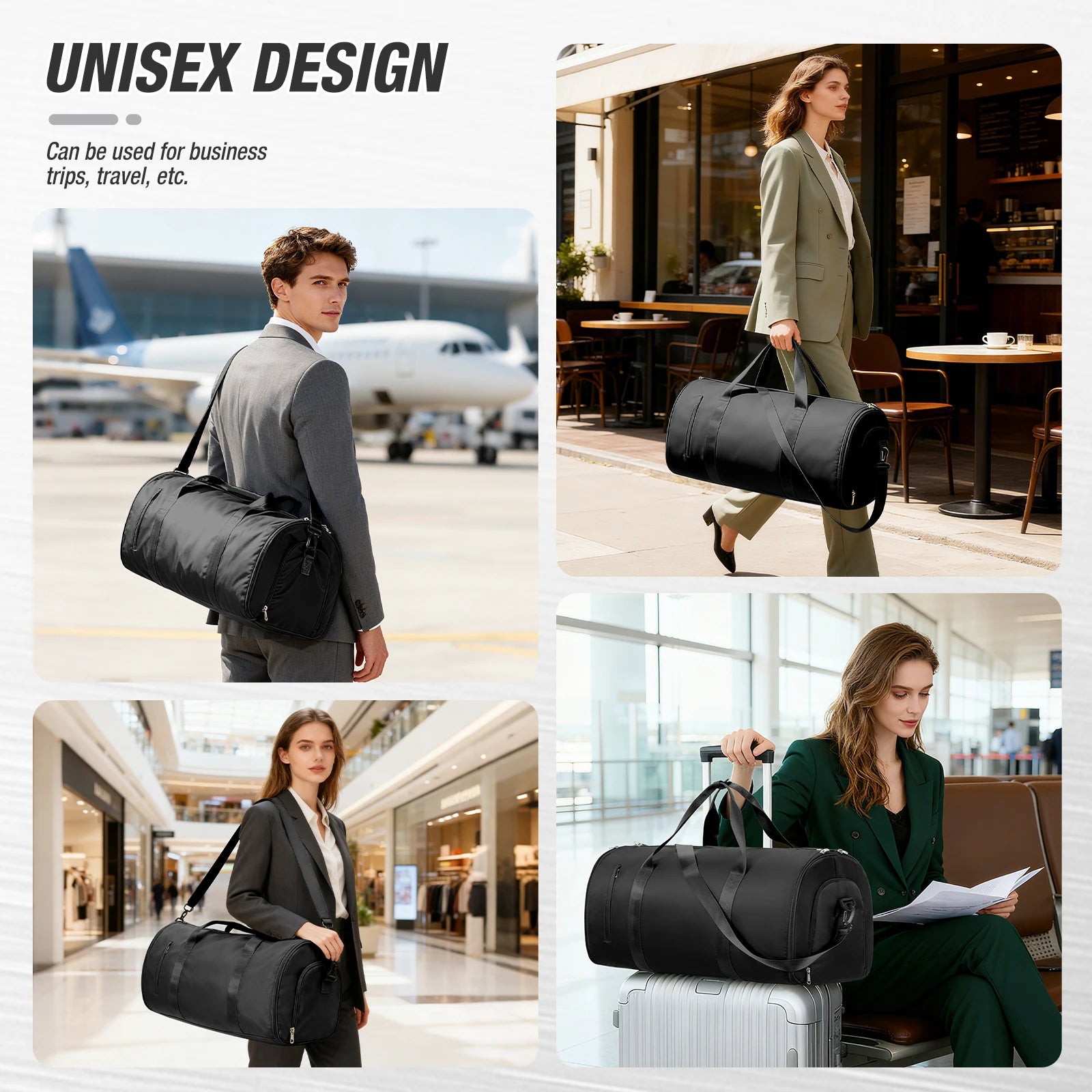 Foldable Convertible Garment Duffle Bag for Travel - 2-in-1 Hanging Suit Organizer & Carry-On Duffel Luggage Business Travel Bag