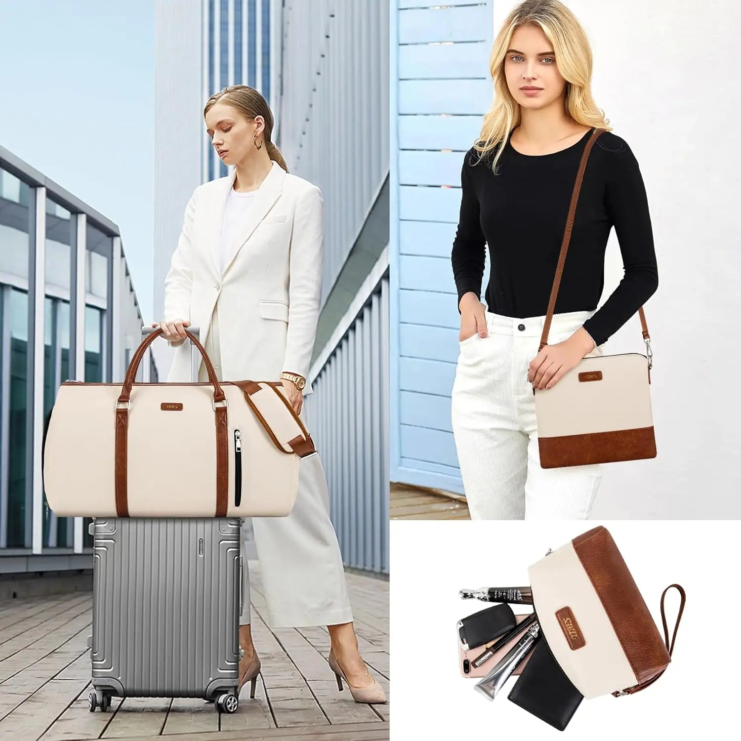 2-in-1 Convertible Garment Bag Set with Shoe Compartment, Large Travel Duffel for Women & Men