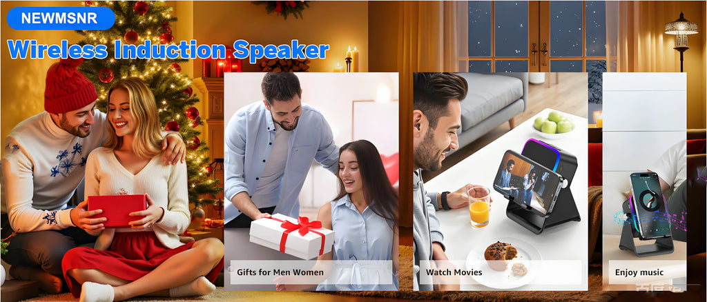 NEW 5 In 1 Auto-induction Wireless Induction Speaker 8 Mode RGB Light Phone Stand Surround Sound Portable Bluetooth Phone Holder
