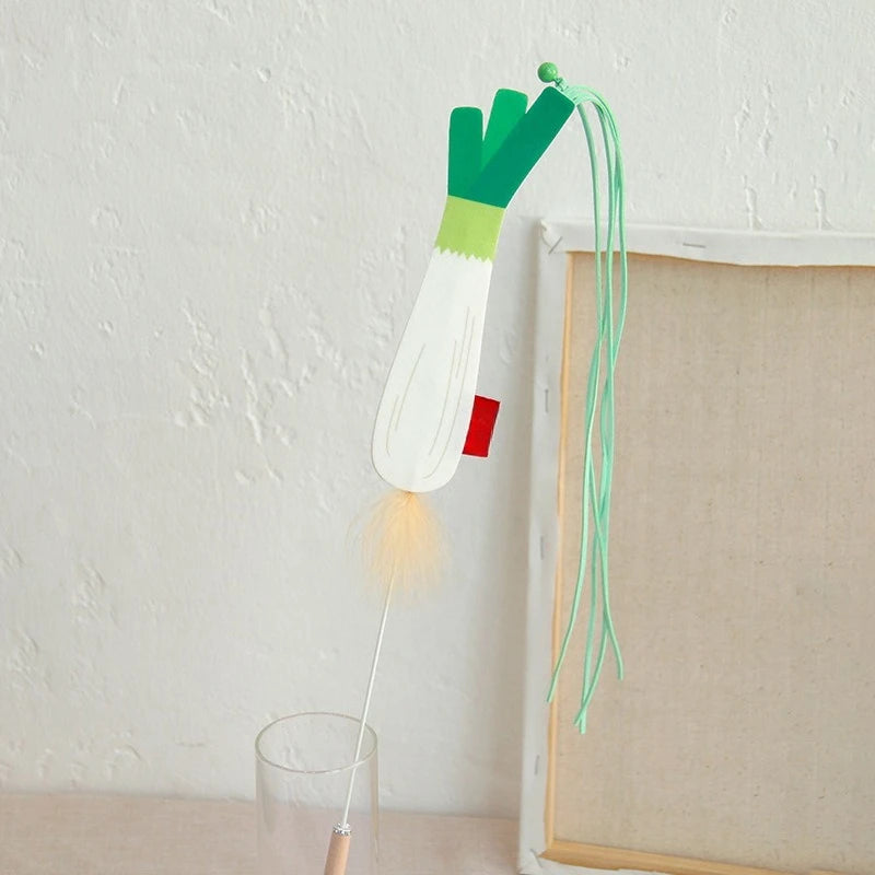 Cat Teaser Toy Felt Squeaky Bell Simulated Barley Scallions Shape Kitten Toy Fringe Interactive Cat Stick Toy Supplies