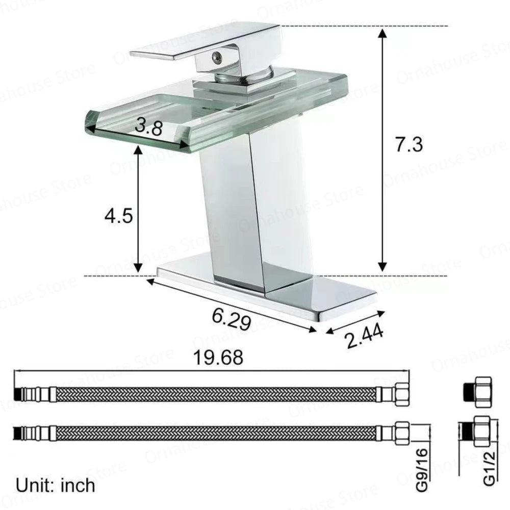Luxury LED Color Changing Waterfall Basin Sink Faucet Led Light Polished Tap Basin Deck Mounted Sink Mixers 3 Colors Change
