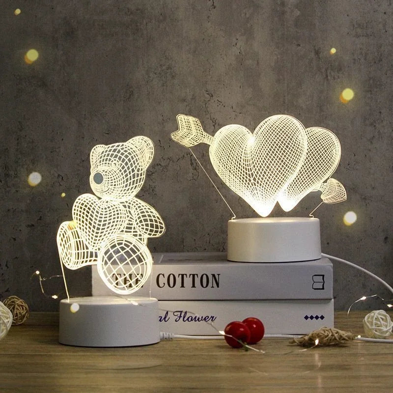 3D Acrylic LED Night Light USB Powered Bedroom Bedside Decor Night Lamp Birthday Kid Gifts Table Ornaments Novelty Lighting