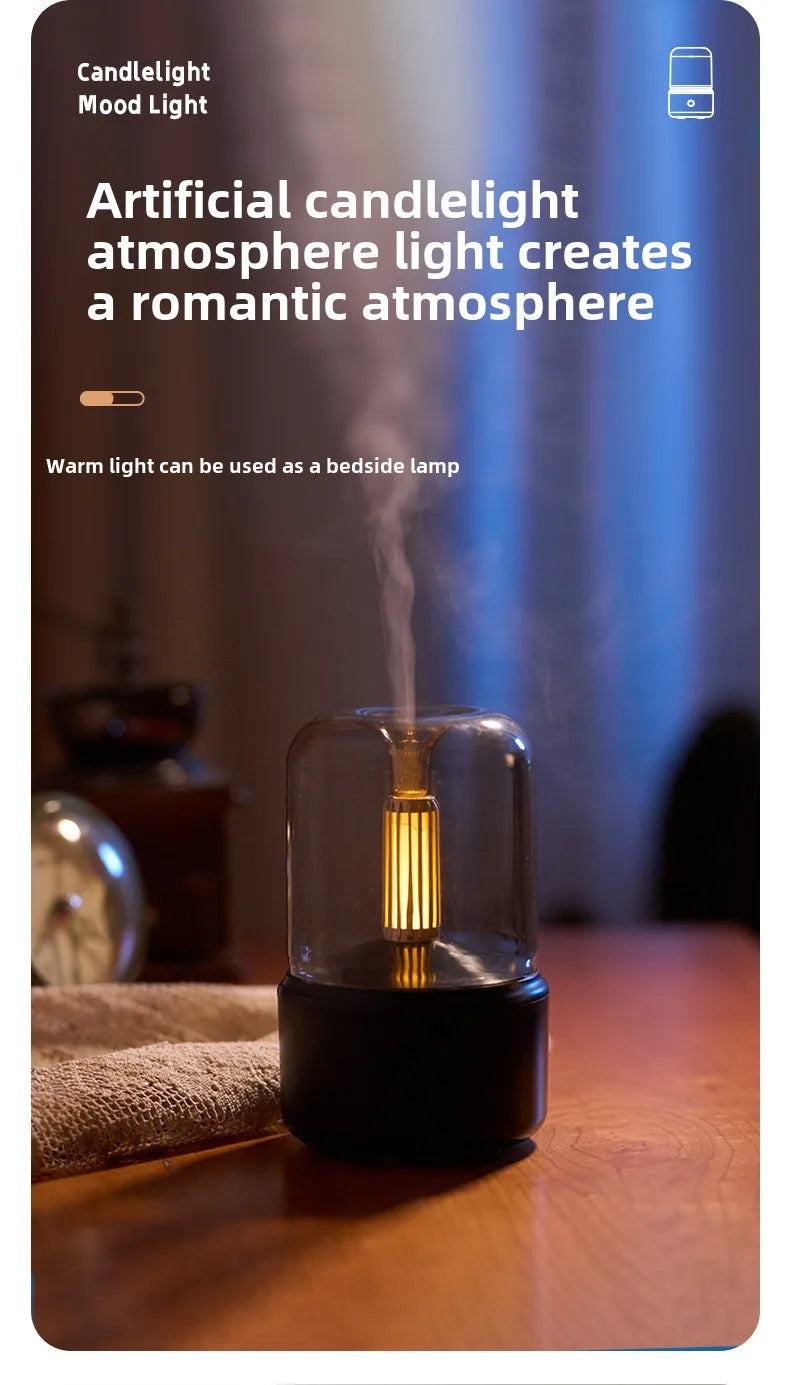 120ml Aromatherapy Humidifier Ultrasonic Humidifier with Creative Candlelight Design USB Air Humidifier for Sleep Aid Home Decor