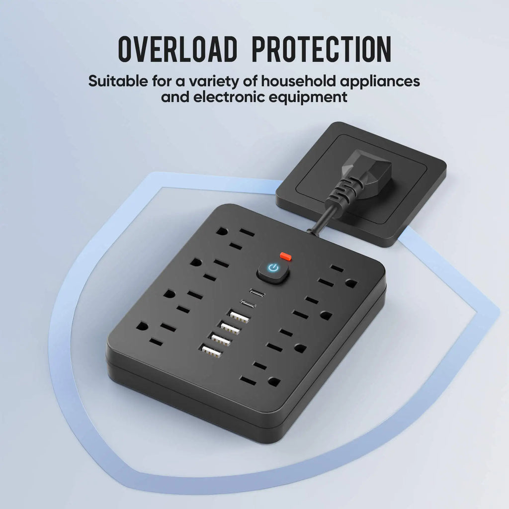 14-in-1 Multifunctional Power Strip with Switch & Surge Protection,  with 8AC Outlets & 4 USB & 2 Type-C Ports travel charger