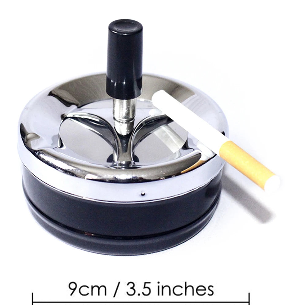 Cool Ashtray Stainless Steel Push Down Spinning Ashtray Self-Cleaning Ashtray With Lid Cover Ash Tray for Cigarette Smoking
