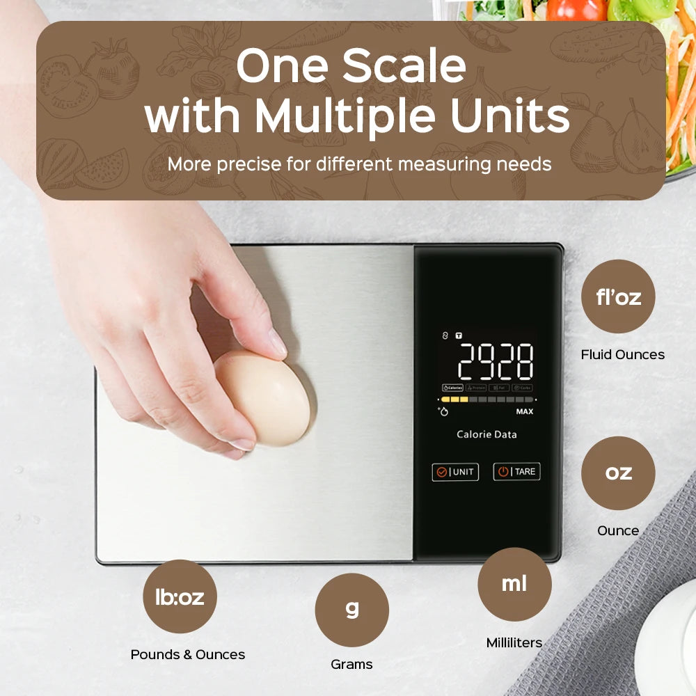 11LB / 5kg Stainless Steel Kitchen Food Scale Smart Kitchen Scale Food Calorie Nutritional Calculator Cooking Baking Scales