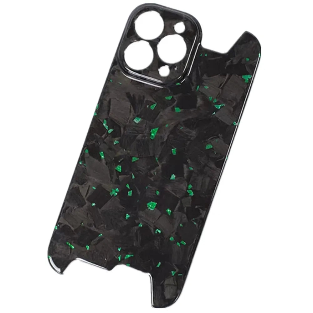 Glossy Forged Ultra Thin Genuine Pure Carbon Fiber Cover For iPhone 15 14 16 Pro Max Glitter Bling Irregular Shockproof Case