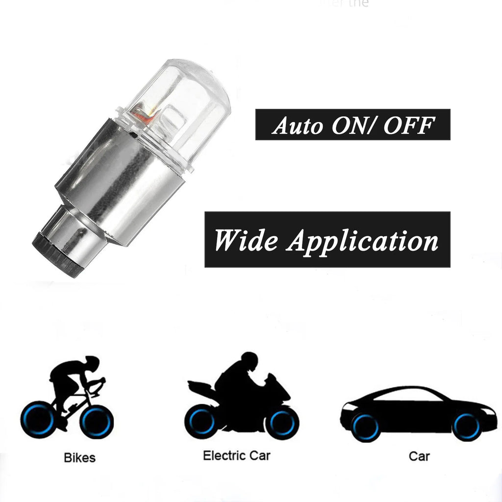 4Pcs Colorful LED Wheel Lights Car Tire Valve Caps Neon Light Bulb Universal Car Motorcycle Bicycle Valve Cover Auto Exterior