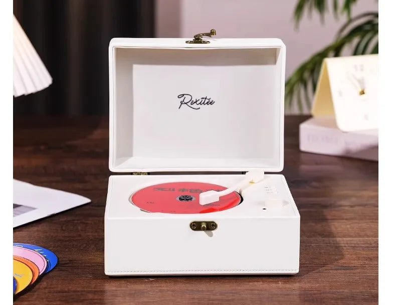 Vintage Leather CD Player Two-way Bluetooth 5.0 Built-in Speaker Portable Rechargeable CD Music Player USB Lossless Player