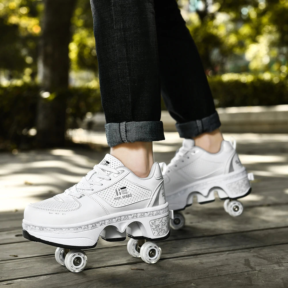 Unisex Four-Wheel Roller Skate Shoes Casual Deformation Parkour Sneakers Kids Skates Stage personalized Sport Roller Skate Shoes