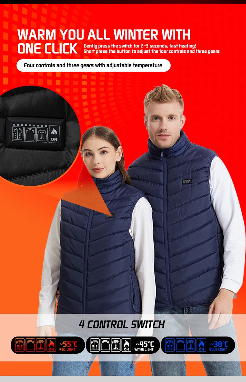 TODWARM Heating Vest Blue Men's Jacket Heated Winter Women's Heated Jacket Thermal Vest Warmer Outdoor Sports Jacket