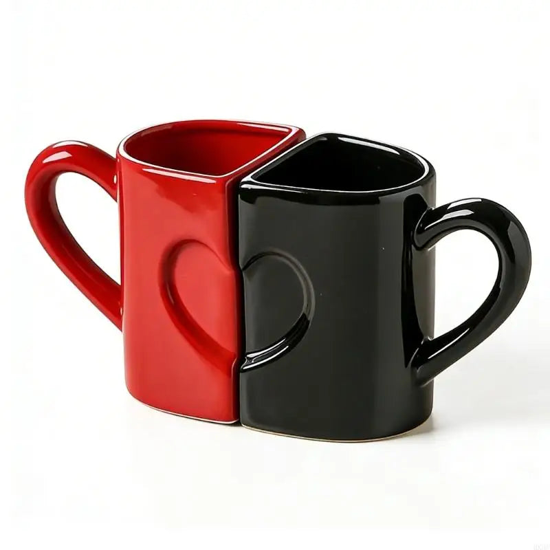 Pack of 2 Heart Puzzle Designs Ceramic Mugs Comfortable Handle Coffee Cup for Couples Romantics Valentine Gift HX6C