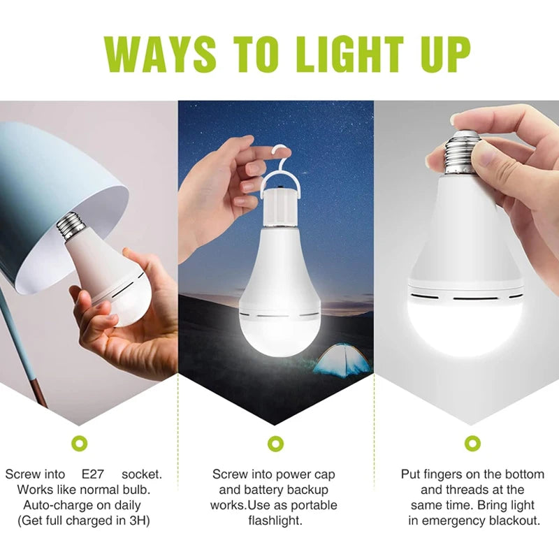 7W/9W/12W/15W Emergency Light Bulb LED Handheld Hanging Charging Energy-Saving Light Bulb Portable Household Tent Fishing Lamp