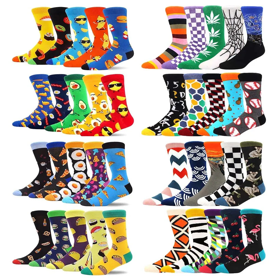 10 pairs of food pattern men's socks irregular color women's socks street trend skateboarding socks