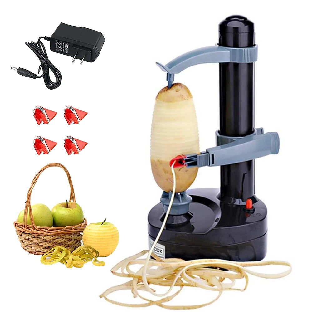 Electric Potato Peeler Multifunctional Fruit Peeler With Adapter And Spare Blades Kitchen Automatic Rotating Peeling Tool