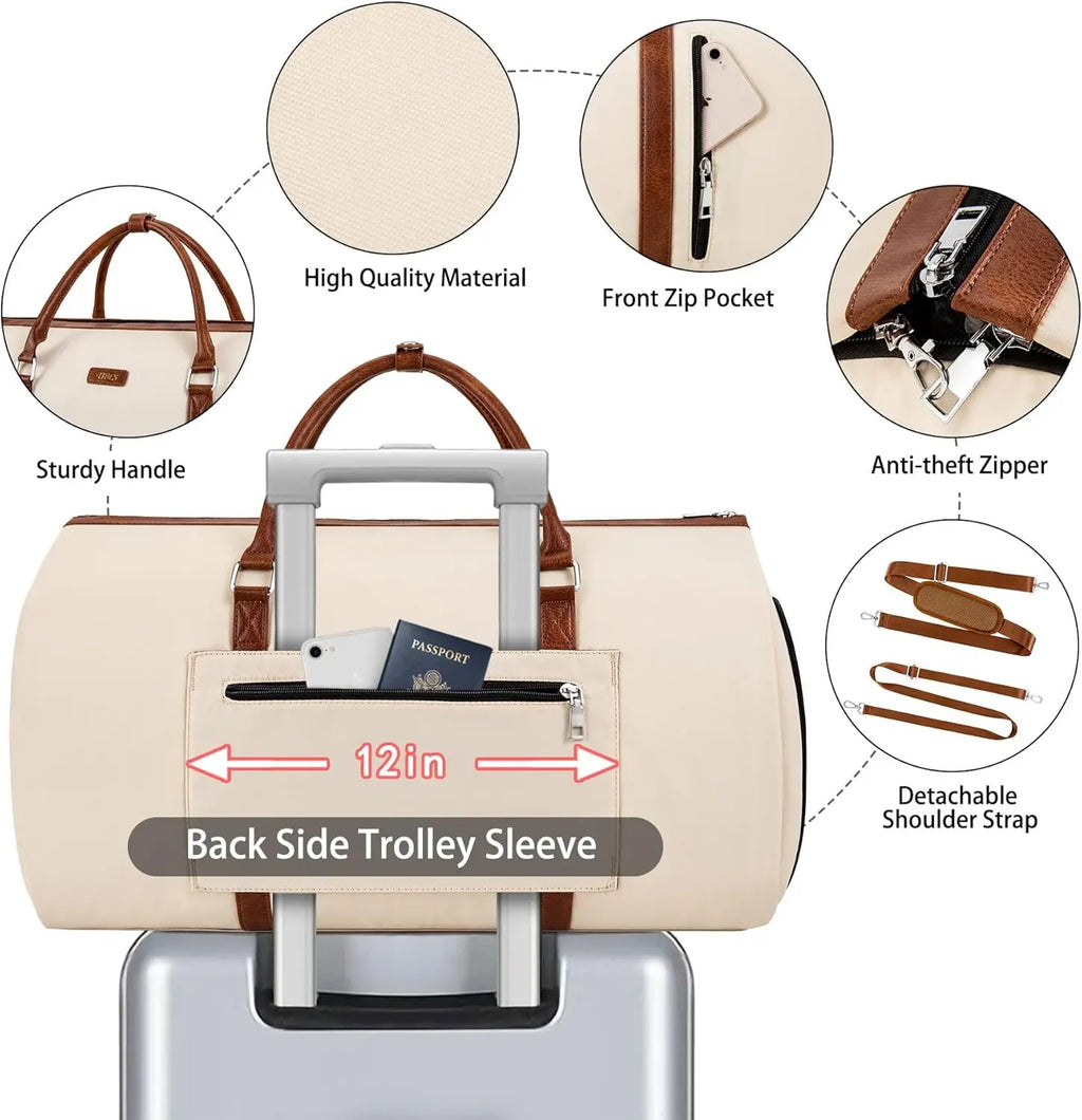 2-in-1 Convertible Garment Bag Set with Shoe Compartment, Large Travel Duffel for Women & Men