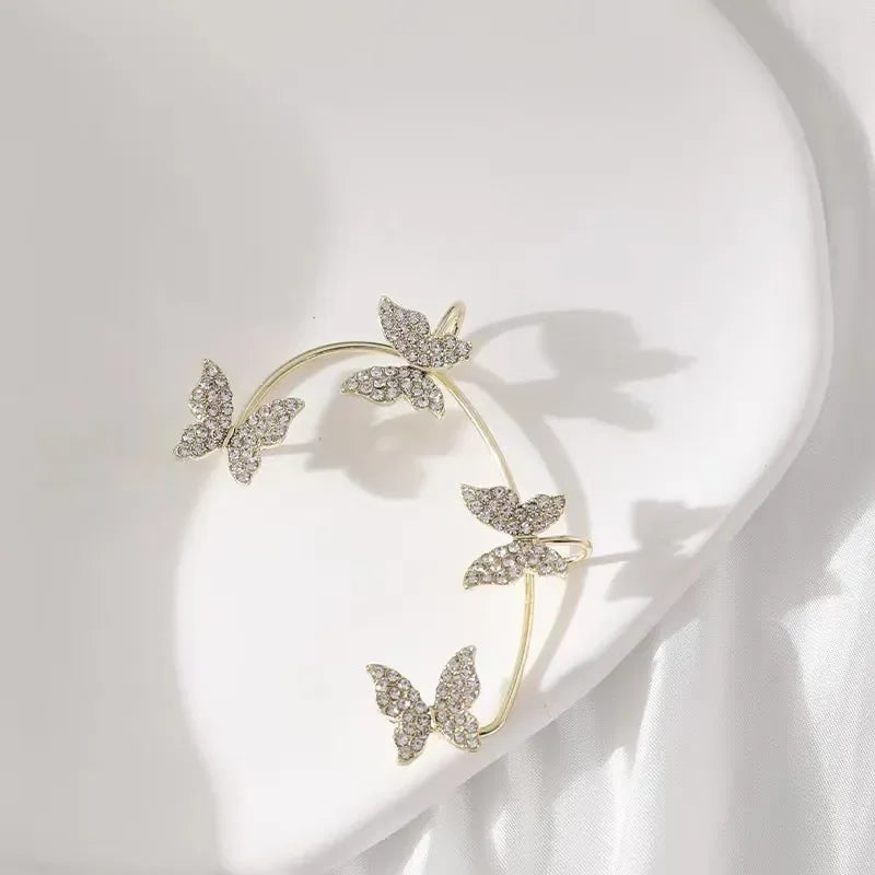 Gold Silver Color Metal Butterfly Ear Clips Without Piercing for Women Sparkling Zircon Ear Cuff Clip Earrings Wedding Jewelry