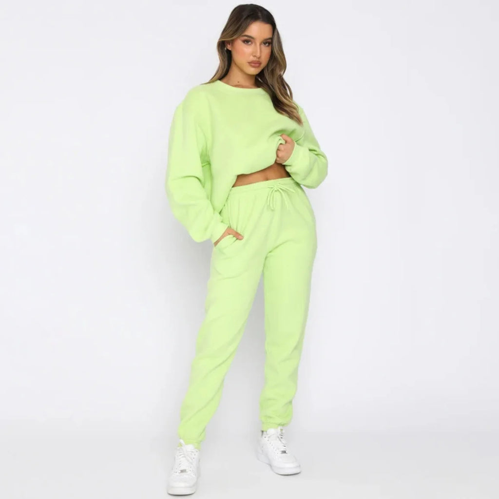 Осение Женские Костюмы Women's Winter Warm Suit Round Neck Solid Color Long Sleeve Pullover Sweatshirt Sweatpants Штаны Женские