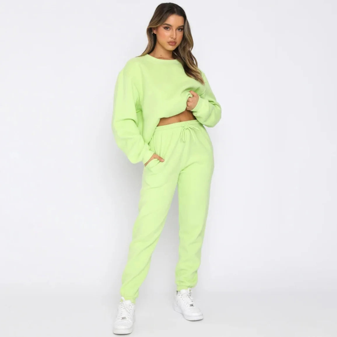 Осение Женские Костюмы Women's Winter Warm Suit Round Neck Solid Color Long Sleeve Pullover Sweatshirt Sweatpants Штаны Женские