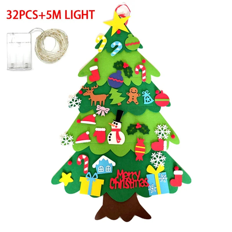 DIY Felt Christmas Tree Wall Hanging Artificial Xmas Tree with Santa Claus Snowflakes Ornament New Year Party Supplies Gift