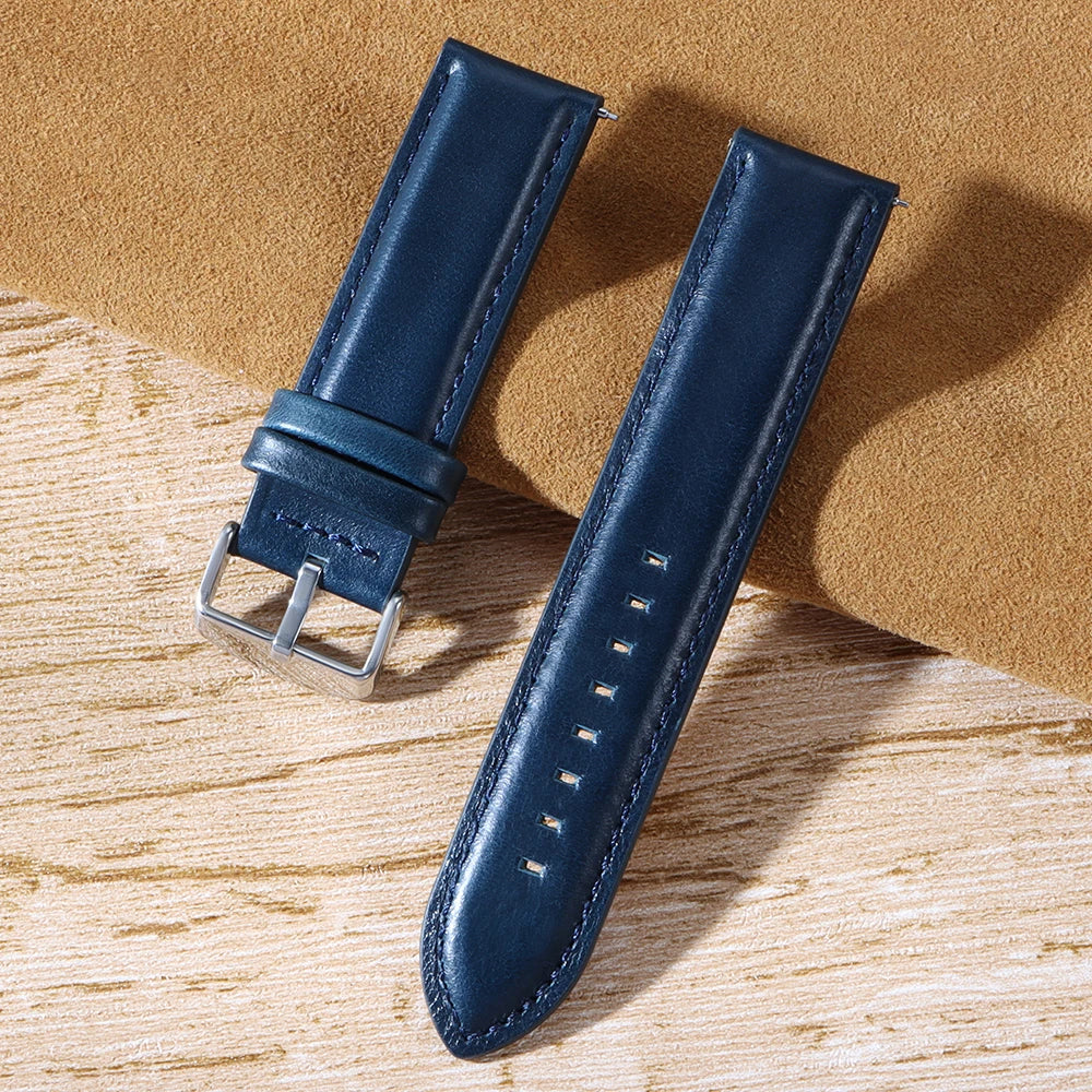 Retro Leather Watch Band 20mm 22mm 18mm 24mm 26mm for Seiko Smartwatch Bracelet Universal Wristband Quick Release Cowhide Strap