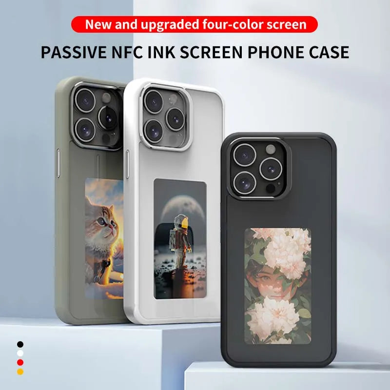 E-ink Screen Image Transmission NFC For 16 Pro Max Iphone Case 4 Color For Iphone 13 14 15 16 17 Pro Max DIY Cases Battery Free