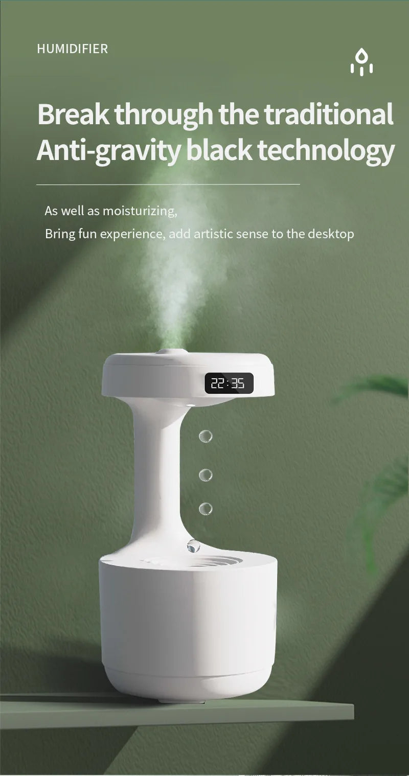 Water Droplet Air Humidifier 800ml Anti-gravity Essential Oil Diffuser Night Light Weightless Sprayer Decorations Desk Lamps