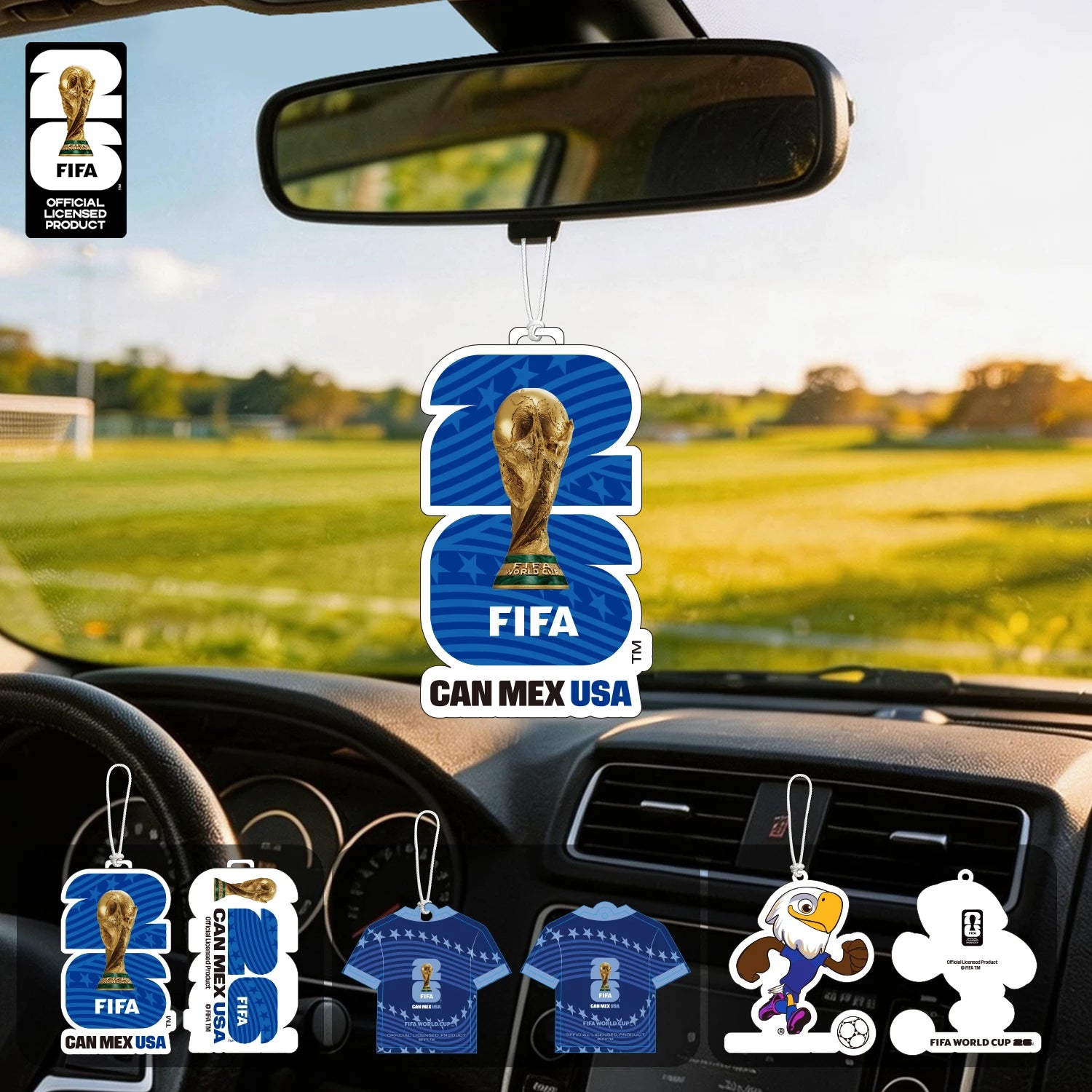 FIFA World Cup 2026 Official 3 Pack Car Air Freshener with Trophy Mascot & Host City Design, Long Lasting Scent for Car & Home