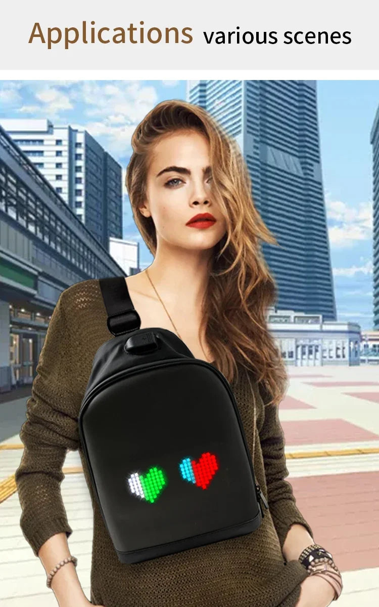Led Waist Bag Smart  APP LED Pixel Backpack for Women Men DIY Multilingual Graffiti Dynamic Shoulder Bag Chest Bag Led Display