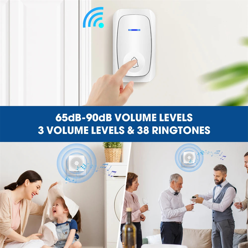 USB Wireless Doorbell Smart Welcome Door Bell Three-speed volume 38 Songs Melodies Doorbell For Home Bed Call Emergent Call