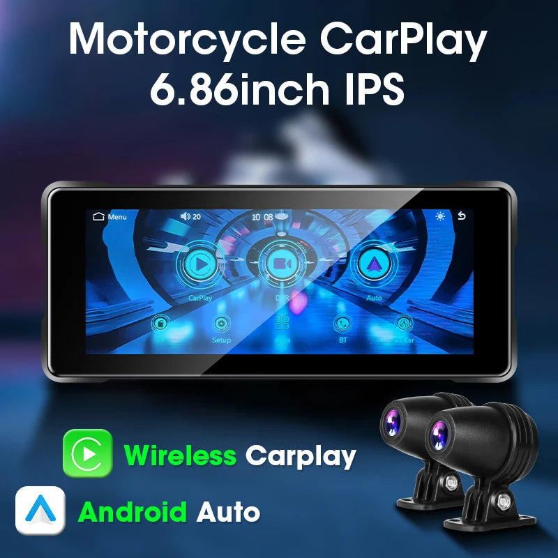 Srnubi 7 Inch Motorcycle Portable Navigation GPS Wireless Carplay Android Auto IP67 Waterproof Motorcycle Touch Screen Display