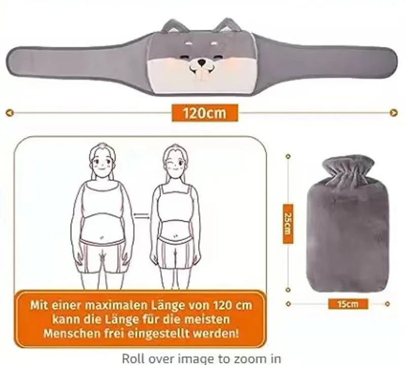 3-Piece Set Filling Water Type Hot Water Bag Hot Water Bottle Cover Plush Animal Belt Winter Menstrual Women Belly Hand Warmer