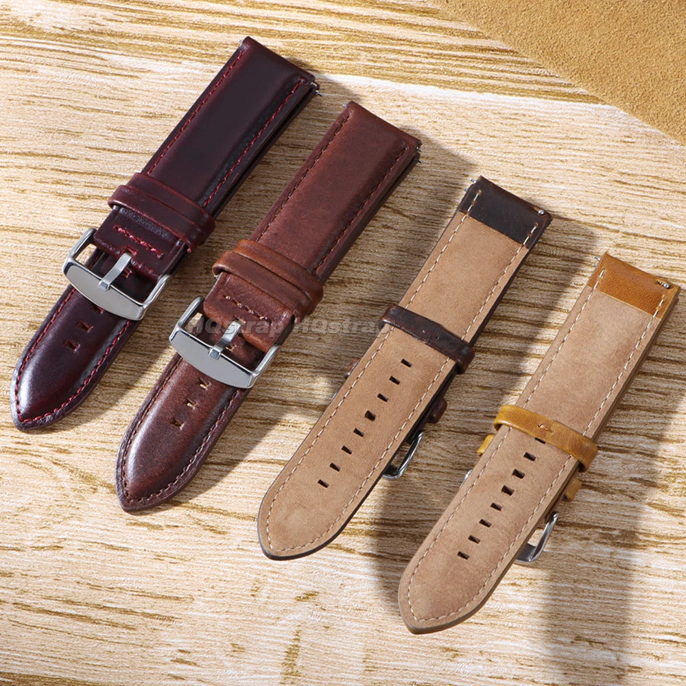 Retro Leather Watch Band 20mm 22mm 18mm 24mm 26mm for Seiko Smartwatch Bracelet Universal Wristband Quick Release Cowhide Strap